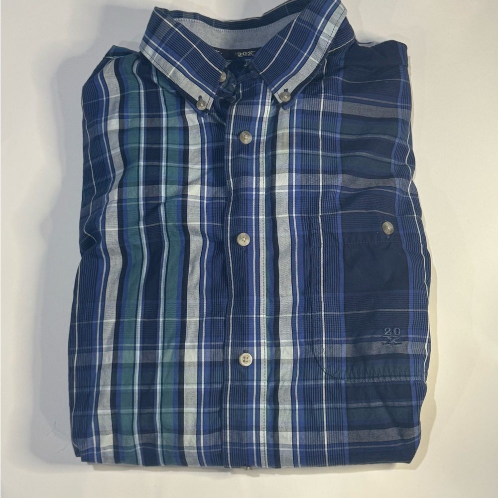 Wrangler Twenty X Plaid Button Down Shirt Mens XXL 20X Blue Western Long Sleeve